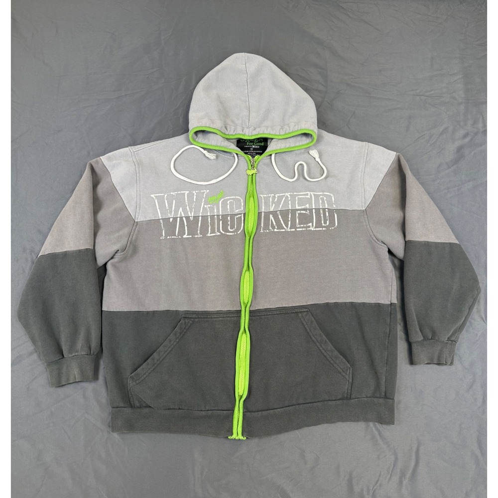 Wicked Musical Green For Good Zip Hoodie Mens 2XL Grey Colorblock Organic Cotton